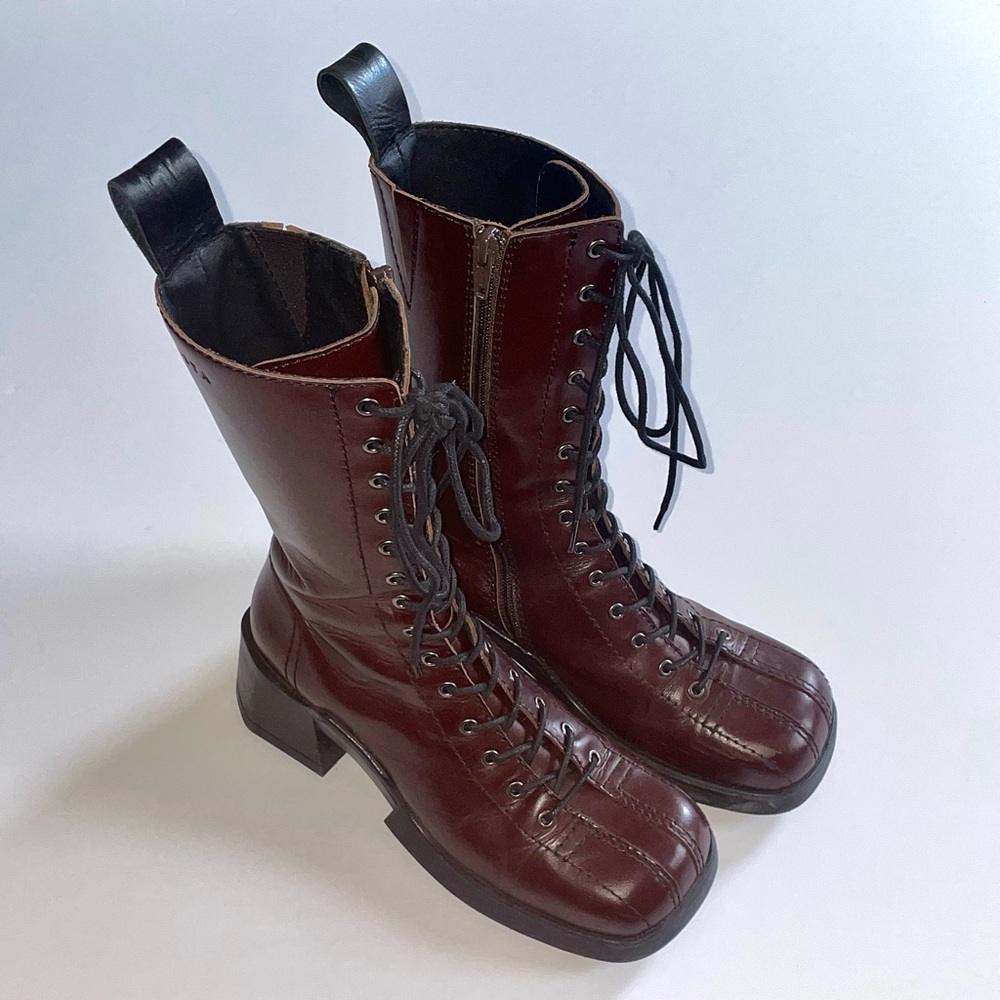 Miista Burgundy Lace-Up Platform Inge Boots
